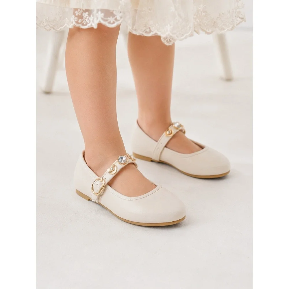 Big Girl Ballet Flats Cat & Jack Marla Charm Ivory 4 New With Tags